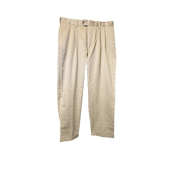 SAVANE Mens W34 L29 Pleated Dress Pants Wrinkle Free Comfort Waist - Tan - Picture 1 of 9